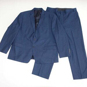 Calvin Klein Men's 2 Button Suit Size 46 Short 36 x 27 Navy Blue Flat Front 46S